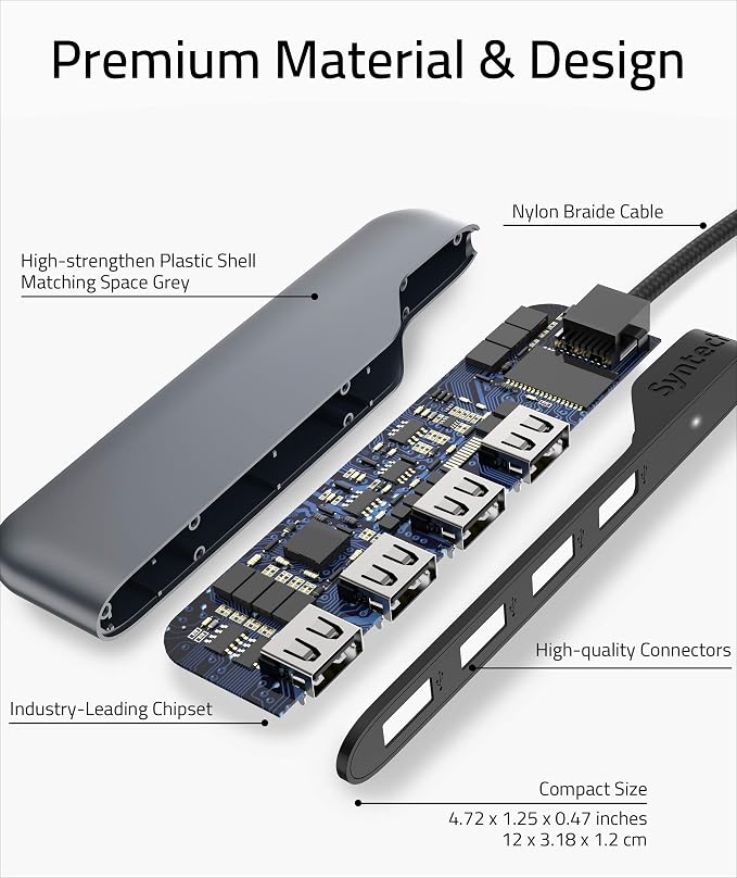 Syntech USB C to USB Hub 4 Ports, 2ft Type C to USB 3.0 Hub with A USB C to USB Adapter USB 2.0, Thunderbolt 3 to USB Hub, Compatible with iPhone 17/16/15 Pro Max, iPad mini 6, MacBook Pro/Air/Neo