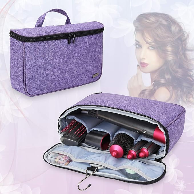 Teamoy Travel Storage Bag Compatible with Dyson Airwrap Styler, Portable Travel Organizer for Airwrap Styler and Accessories, Top-Opened, Purple