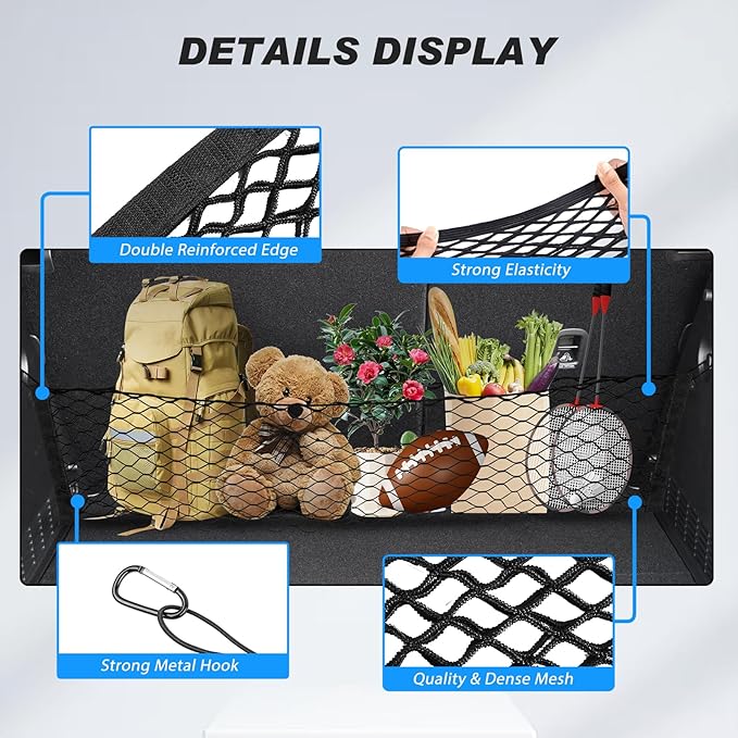 Karltys Envelope Style Cargo Net for Hyundai Kona 2024 2025 2026, Heavy Duty Rear Trunk Mesh Cargo Net for 2025 Kona Accessories, Elastic Nylon Mesh Storage Netting Organizer