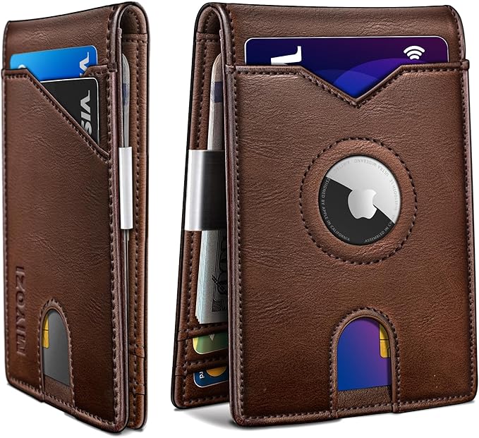miyozi Airtag Wallet for Men,with Money Clip 11 Cards Slim Front Pocket Leather RFID Blocking Wallet with Gift Box