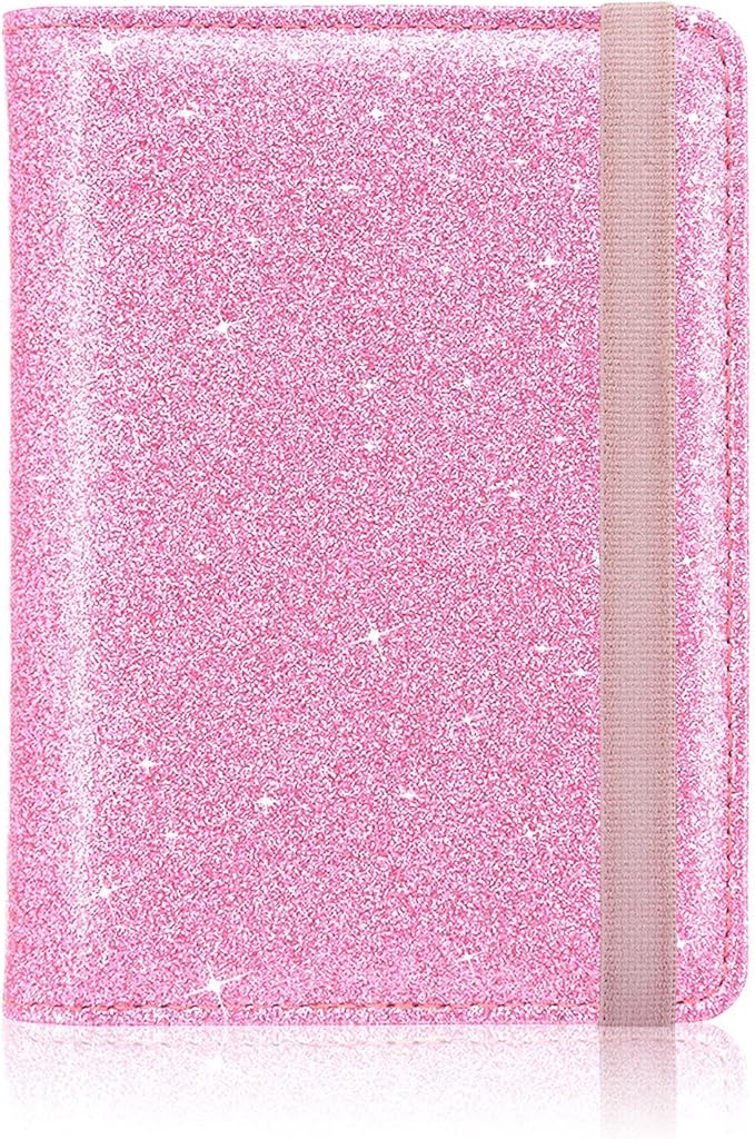 ACdream Passport Holder Cover, Leather Travel Wallet Case, RFID Blocking Document Organizer Protecrtor, with Slots for Credit Cards, Boarding Pass, for Women and Men, Glitter Pink