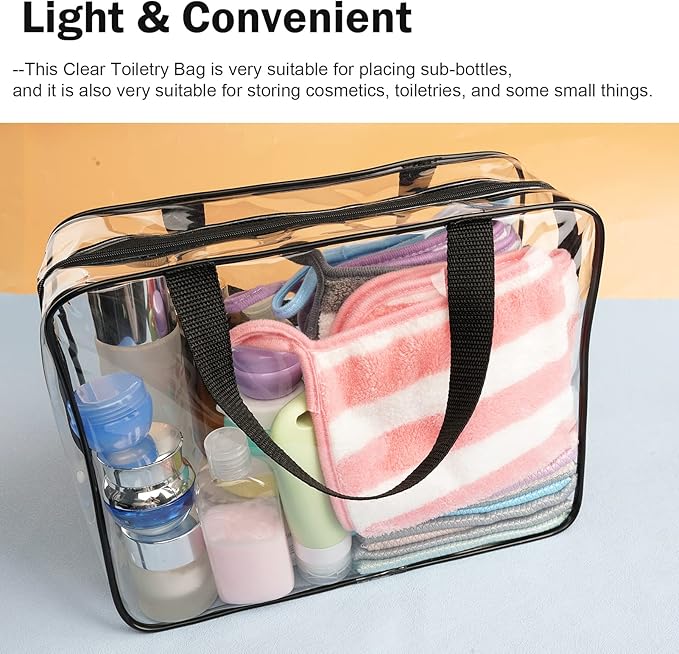 Cosywell Clear Toiletry Bag Quart Size Bag 2Pcs Travel Makeup Cosmetic Bag PVC Toiletries Cosmetic Pouch for Women Men (L)