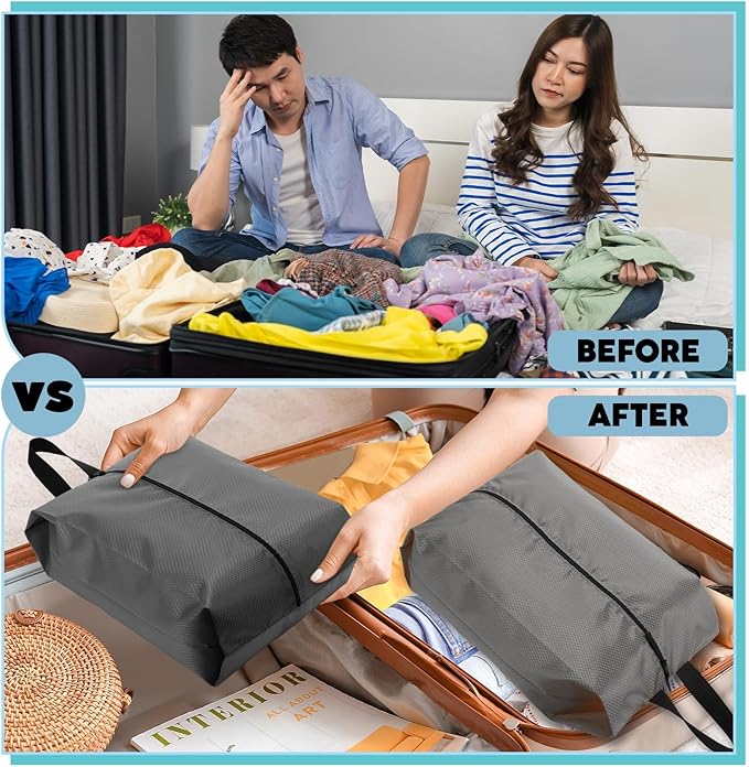 6 Pcs Travel Shoe Bags with Zipper Nylon Portable Waterproof Suitcase Shoe Organizer Packing for Golf(L,Gray)