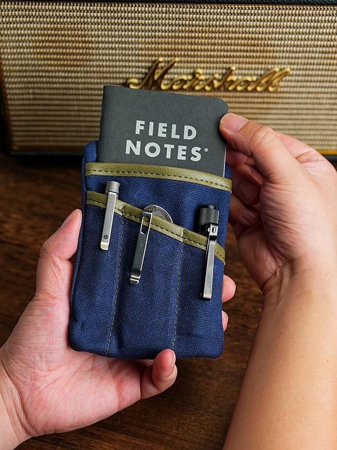SP4 Waxed Canvas Compact EDC Pocket Organizer, Zippered Pocket Pouch for Men, Mini EDC Organizer for Change, Notebook, Tactical Pen, Flashlight