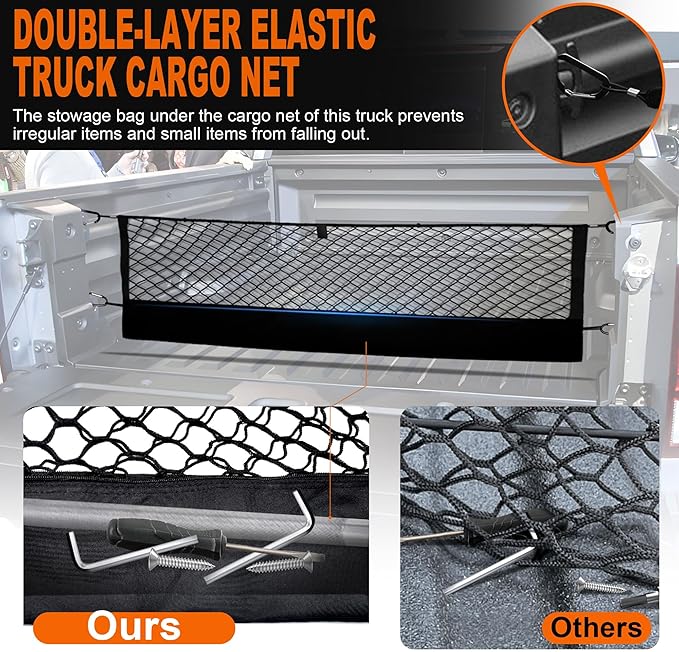 Envelope Style Truck Cargo Net for Honda Ridgeline 2017-2024 2025 Accessories, Heavy Duty Carabiners Highly Elastic Truck Bed Mesh Cargo Net