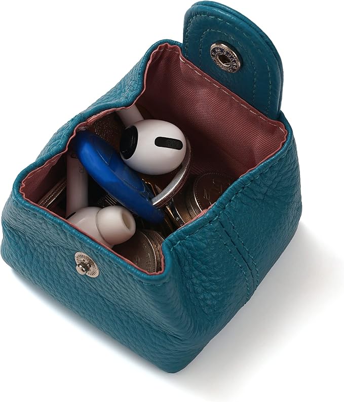 Cockatoo Genuine Leather Coin Pouch Change Holder, Mini Snap Pocket Wallet for Men Women (Azure, Small)