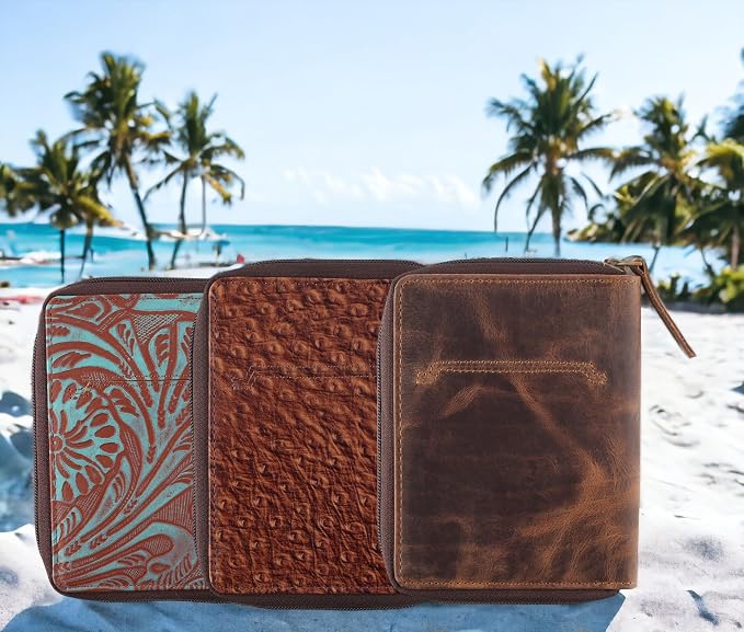 Passport Wallet - Travel Document Holder w/RFID Blocking – Full Grain Leather – Bifold compact zip around Wallet with Credit Card Slots for Women and Men,ostrich print,500-70