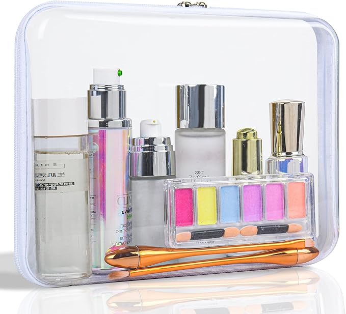 Clear Hard Shell Zipper Case – Waterproof Travel Organizer for Cosmetics, Toiletries, Electronics, and Office Supplies – Durable PVC, Multi-Purpose Clear Pouch for Kids Toys and Diaper Bags (L)