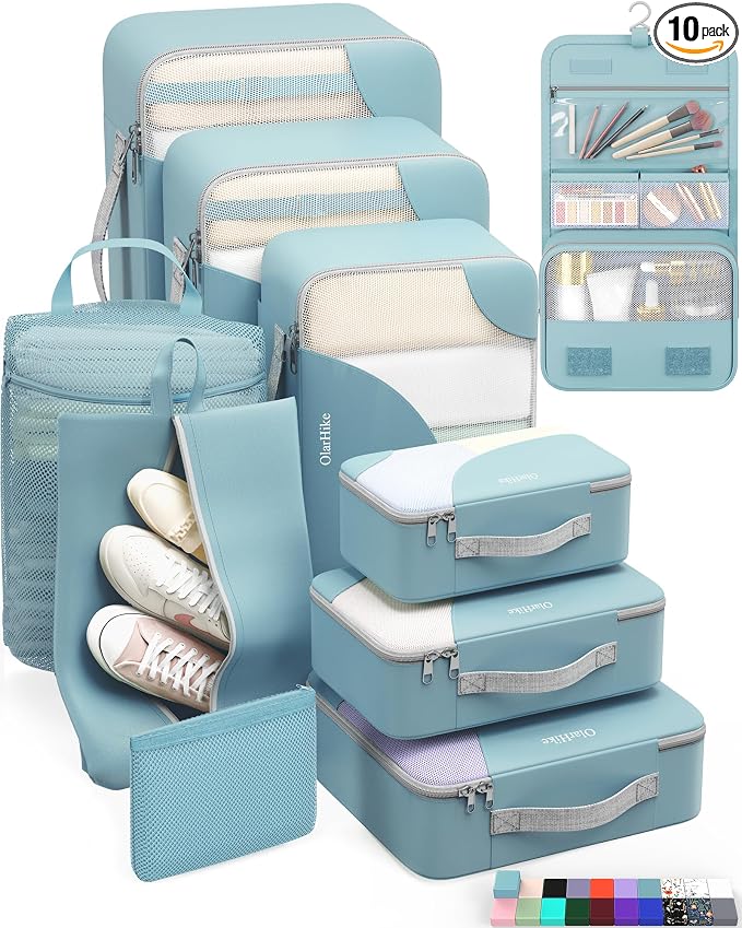 OlarHike 10 Set Packing Cubes for Travel, Gifts for Women Mom,Anti-Tearing Suitcase Organizer with Over 1000 pcs Mesh Holes,Vacation Essentials & Accessories for Cruise Ship