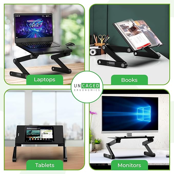 Uncaged Ergonomics WorkEZ Adjustable Laptop Stand for Desk, Laptop Stand Adjustable Height, Foldable Aluminum Cooling Computer Holder & Riser for Desk Bed, White, XL