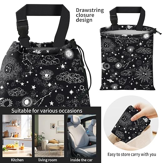 Car Trash Bag Large Hanging Can for Back of Seat, Cute Waterproof Car Garbage Bag for Vehicle, Travelling, Outdoor Cute Black White Universe