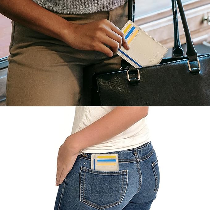 Travelambo Front Pocket Minimalist Leather Slim Wallet RFID Blocking Medium Size