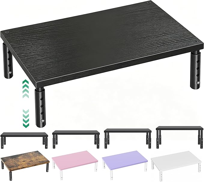 OPNICE Desk Organizers and Accessories, Adjustable Computer Monitor Stand Riser, Laptop Stand for Desk, Office Desk Accessories & Workspace Organizers for Home Office, Black Wood