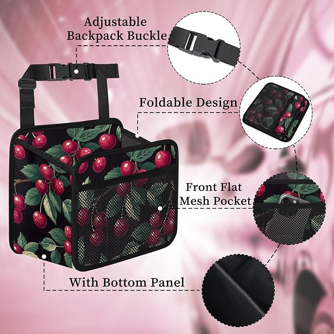 Cherry Car Organizer for Mom - Waterproof Blossom Back Seat Hanging Storage Holder with Multi-Pockets for Toys, Snacks, Books, Baby Travel Accessories