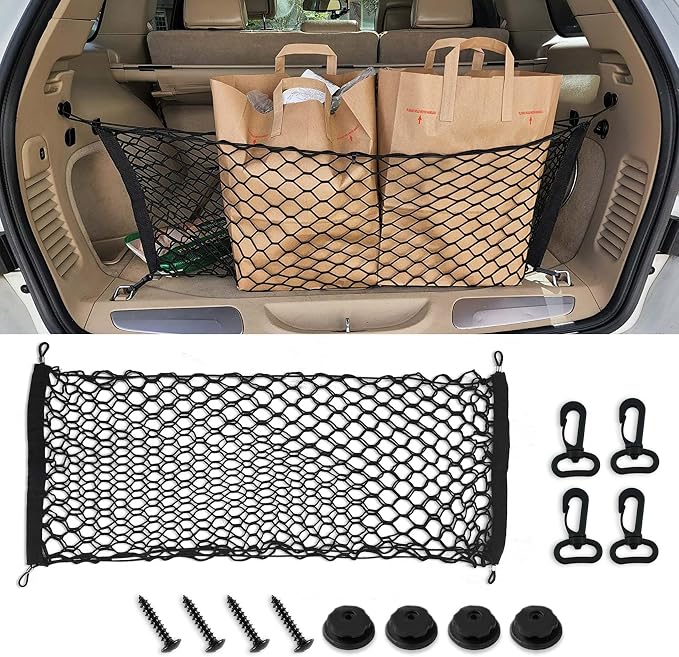 Cargo Net Stretchable, Trunk Bed Net, 43.3x15.7 Inch Adjustable Elastic Trunk Storage Net with Hook, Double-Layered Network Car Accessories for SUVs, Cars, and Trucks (43.3x15.7 Inch)