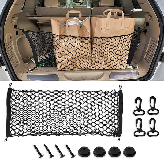 Cargo Net Stretchable, Trunk Bed Net, 43.3x15.7 Inch Adjustable Elastic Trunk Storage Net with Hook, Double-Layered Network Car Accessories for SUVs, Cars, and Trucks (43.3x15.7 Inch)