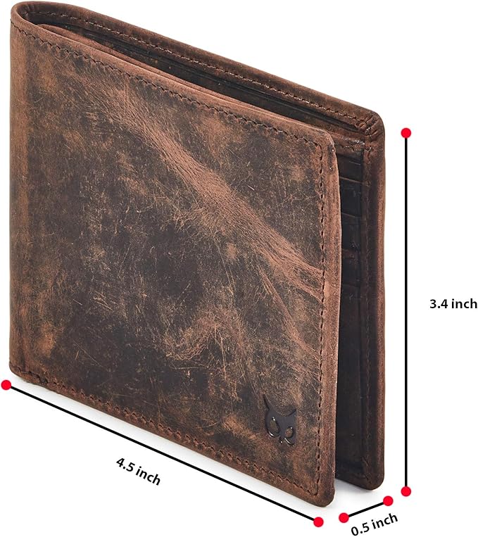 Real Leather Mens Bifold Wallet RFID Blocking Slim Minimalist Front Pocket - Thin & Stylish with ID Window in Gift Box (Crazy Horse, Cognac).