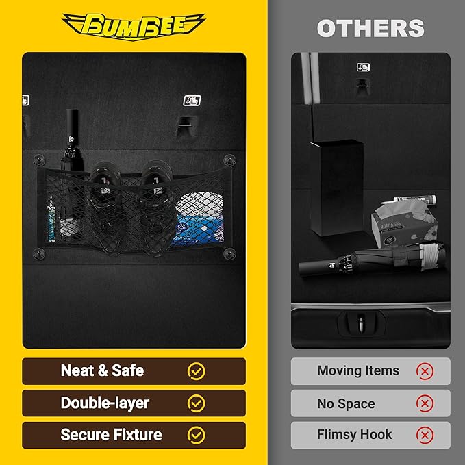 BUMBEE 2 Pcs Universal Elastic Mesh Netting Mesh Cargo Net, Envelope Netting, Elastic Pocket Pouch Bungee Organizer for Car Seat Back RV Wall Trunk, Hooks & Screws Included (23.6'' x 9.8'')