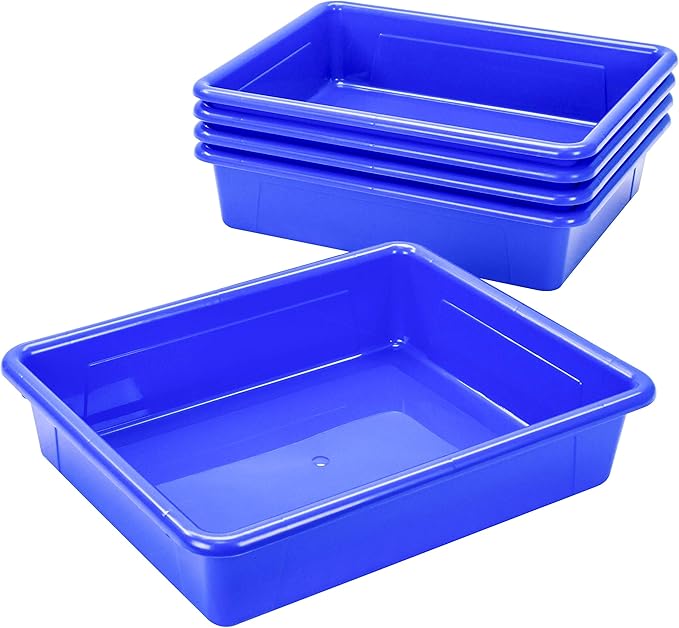 Storex Letter Size Flat Storage Tray – Organizer Bin for Classroom, Office and Home, Blue, 5-Pack (62517A05C), 10 x 13 x 3 Inches