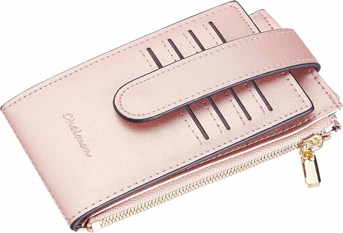 Chelmon Womens Wallet Slim RFID Blocking Bifold Multi Card Case Wallet with Zipper Pocket (Rose Gold CLassic)