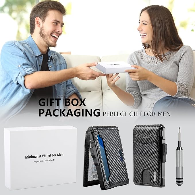 umoven Wallet for Men - with Money Clip Slim Leather Slots Credit Card Holder RFID Blocking Bifold Minimalist Wallet