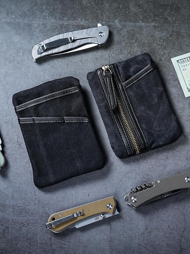 Sayram SP6 EDC Pouch, Waxed Canvas Compact Pocket Organizer, EDC Pocket Pouch for Men, Zippered Pocket Pouch, Mini EDC Organizer for Everyday Carry, Multitool Organizer Pouch (Oil Wax Black)