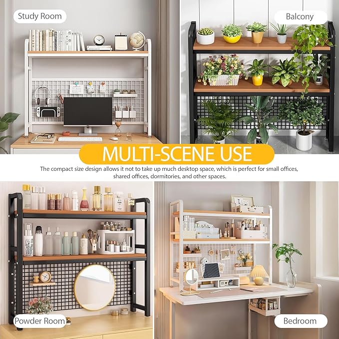 Desk Hutch, 37.4 in Desk Shelf for Top of Desk with Grid Panel, Desk Hutch Top Only, Over Desk Storage for Home, Office and Dorm