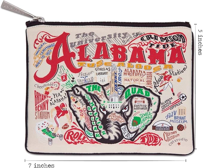 Catstudio Collegiate Zipper Pouch, University of Alabama Travel Toiletry Bag, Ideal Gift for Alumni, Makeup Bag, or Travel Purse