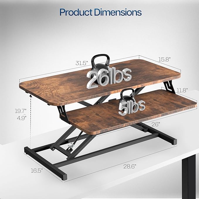 VIVO Height Adjustable 32 inch Stand Up Desk Converter, Quick Sit to Stand Tabletop Dual Monitor Riser Workstation, Rustic Vintage Brown Desktop, Black Frame, DESK-V000SN