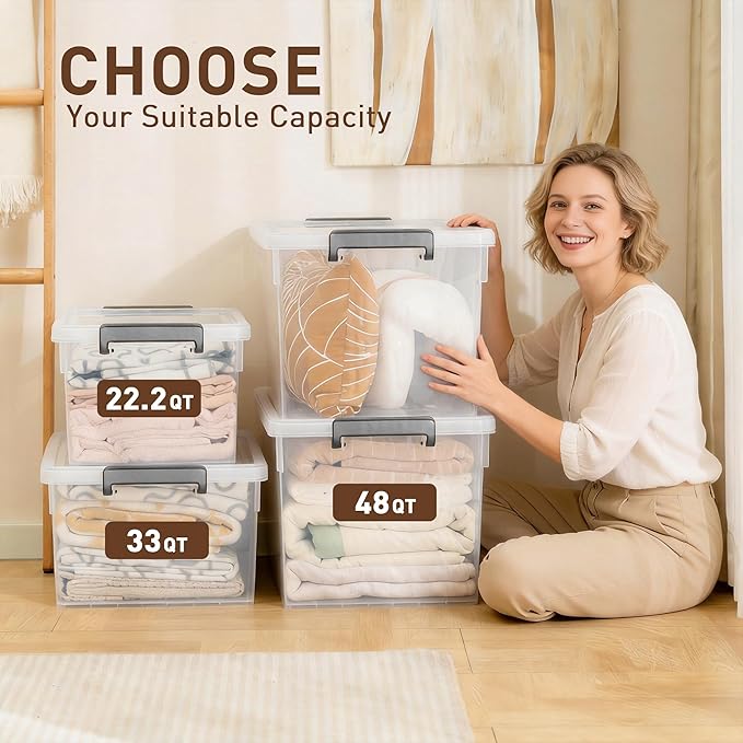 ITYLIFE CITYLIFE Citylife 33 Qt. Plastic Storage Bins with Lids Large Stackable Storage Containers for Organizing Clear Storage Box, 4 Packs Durable Totes for Storage Toys, Clothes