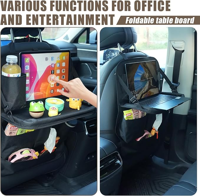 XDV Car Seat Organizers,Multi-functional Back Seat Protectors, Storage Pouches, Child kicking prevention and Tray Holders Kick Mats Back (for Cars, Kids,and Rear Seats) (Black, 1 Pack with Food Tray)