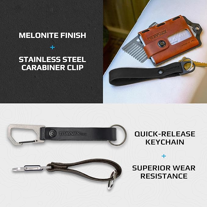 Trayvax Keyton Leather Keychain, Quick Release Carabiner Clip Key Chain for Men and Women, Stainless Steel