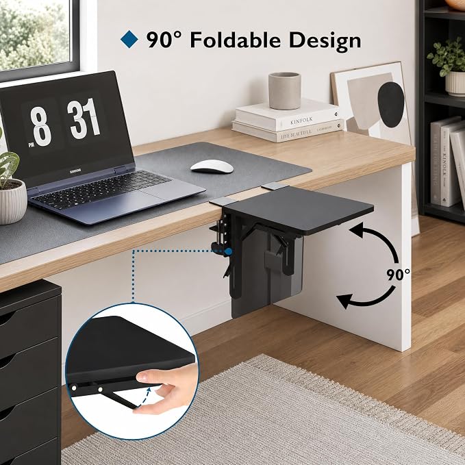 BONTEC Ergonomic Desk Extender Tray, 9.5"x9.1" Table Mount Arm Wrist Rest Shelf, 90° Foldable Elbow Support, Clamp on Computer Arm Rest for Desk, Office & Home Use, Durable & Easy to Install