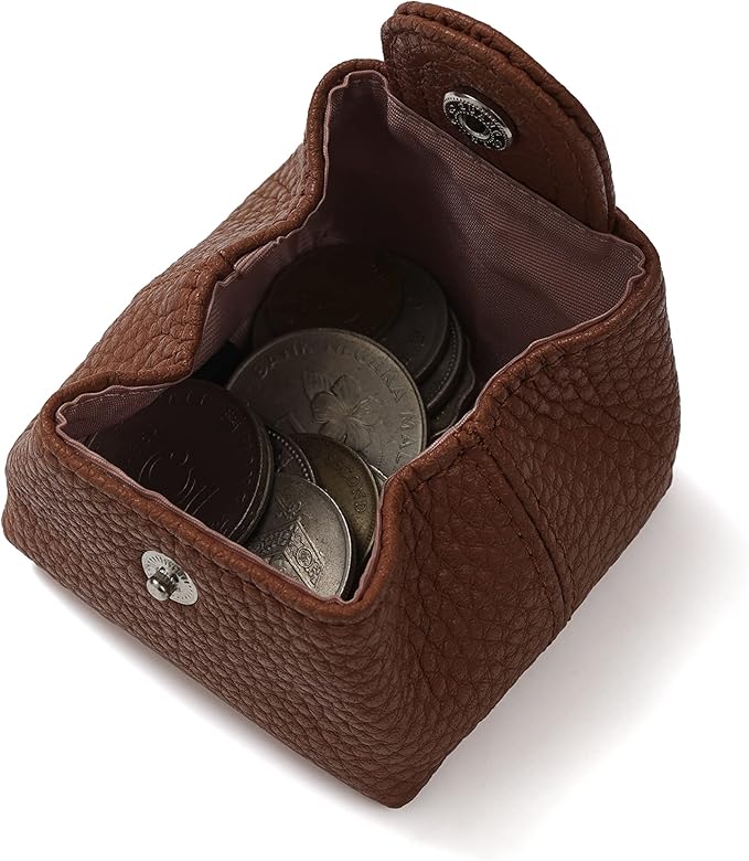 Cockatoo Genuine Leather Coin Pouch Change Holder, Mini Snap Pocket Wallet for Men Women (Brown, Small)