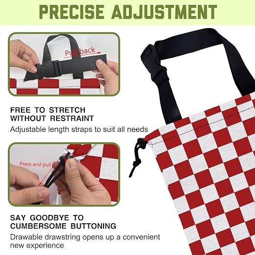 Car Garbage Bag Red White Checkered Drawstring Car Trash Bag Hanging for Back Seat with Adjustable Buckle Canvas Vehicle Trash Can Easy-to-Install for Car Accessories Vehicle Travelling Camping