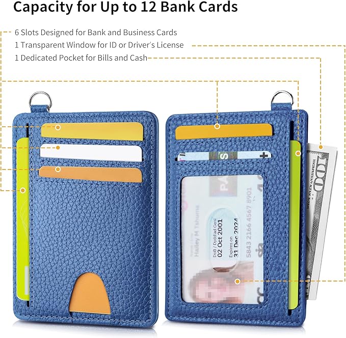 Mayski Slim Wallet, Credit Card Holder for Women, Minimalist Front Pocket RFID Blocking Card Cases, Small Wallet Women Men(Litchi Ocean Blue)