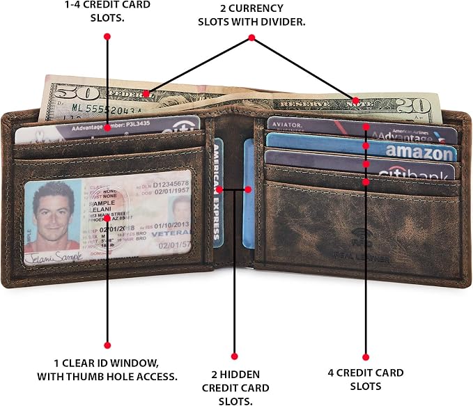 Real Leather Mens Bifold Wallet RFID Blocking Slim Minimalist Front Pocket - Thin & Stylish with ID Window in Gift Box (Crazy Horse, Moss)