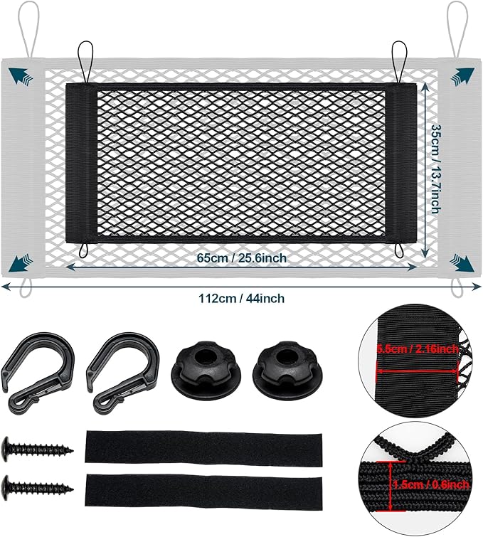 Cargo Net for Car Trunk Organizer, Elastic Mesh Pockets Backseat Hanging 25.6 x13.7 inches Trunk Organizer Storage Pouch Bag Car Net Accessories for SUV MPV