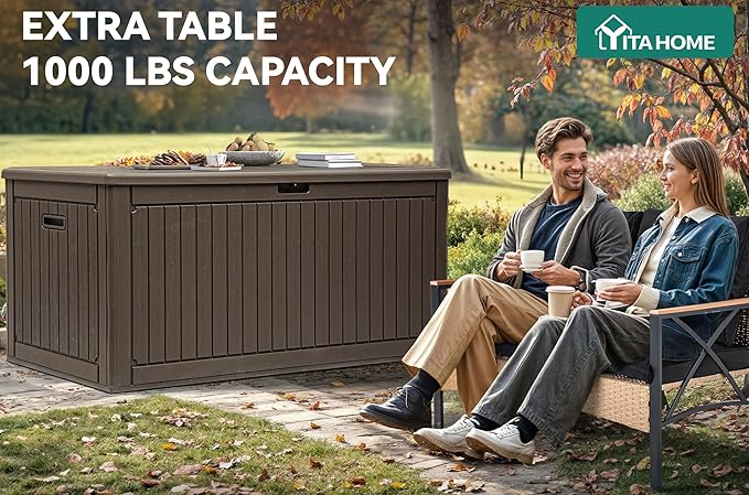 YITAHOME 260 Gallon Extra Large Deck Box, Double-Wall Resin Outdoor Storage Box with Flexible Divider for Patio Cushions Pool Supplies Garden Tools, 1000lbs Load Capacity, Lockable&Waterproof (Brown)
