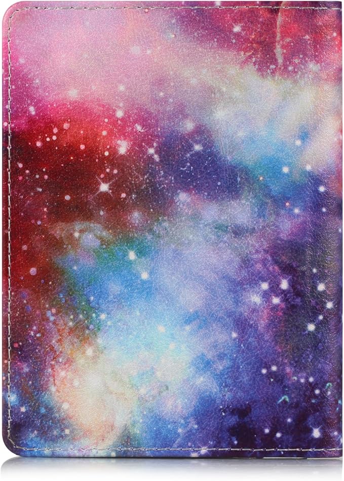 Passport Holder Cover Case PU Leather RFID Blocking Card Pockets Holder Cute Luggage Magnetic Wallet Case for Women Men, Colorful Galaxy