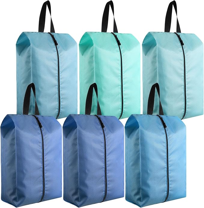 6 Pcs Travel Shoe Bags with Zipper Nylon Portable Waterproof Suitcase Shoe Organizer Packing for Golf(L,Blue)