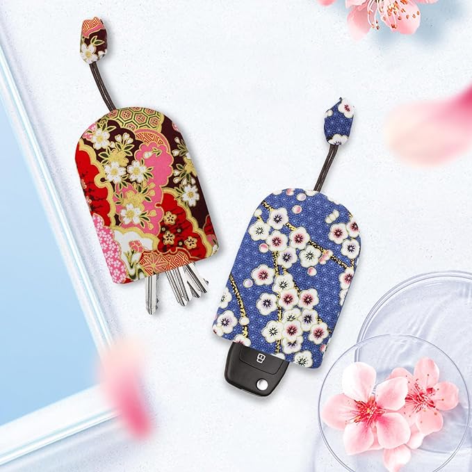 Key Case Cover, 2PCS Pull-Out Portable Key Cover Bag Car Key Case with Keyring and Strong Rope for Storing Keys