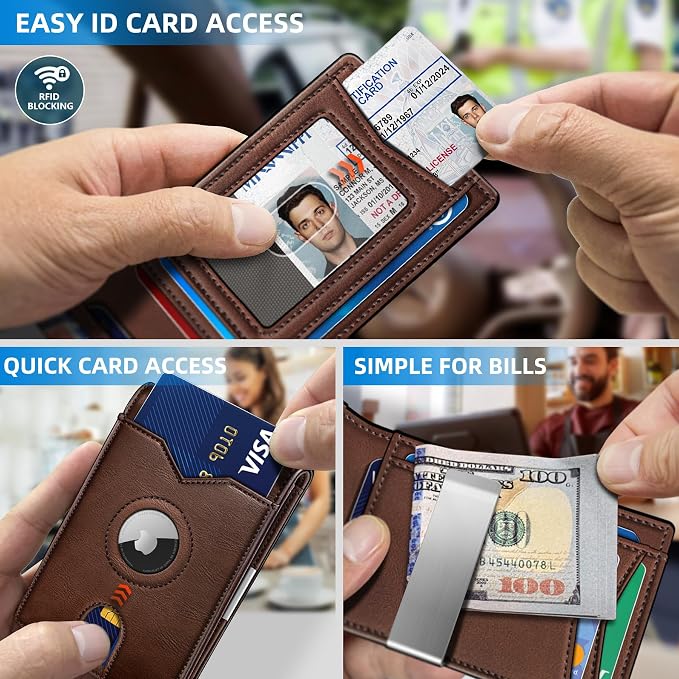miyozi Airtag Wallet for Men,with Money Clip 11 Cards Slim Front Pocket Leather RFID Blocking Wallet with Gift Box