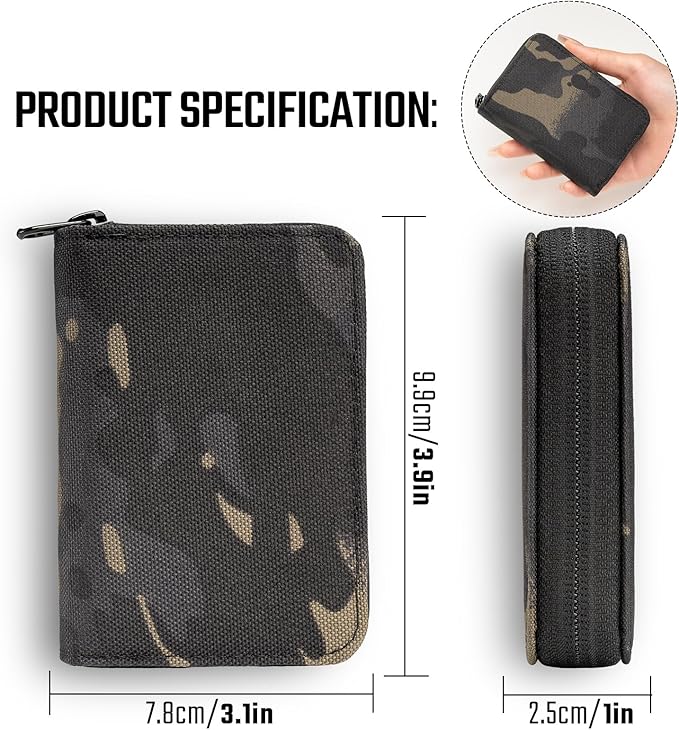 TACTICAL_GEEK PC1 EDC 11-slot Nylon Card Holder for Credit Cards, Lightweight Zippered Minimalist Wallet, Ideal for Work Travel, with Coin Pouch, Ultra-light and Waterproof (Camo Black)