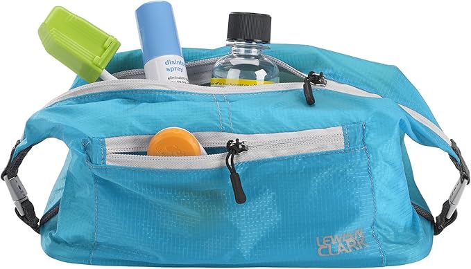 Lewis N Clark Electrolight Toiletry Kit for Travel, Gym, Bathroom, TSA Approved Waterproof Toiletry Bag with Hanging Straps and Non-Slip Bottom - Bright Blue