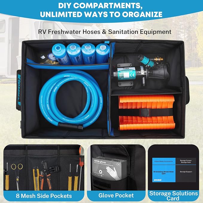 Kohree Car Trunk Organizer, 74L Large-Capacity Foldable RV Storage and Organization, Waterproof Rv Caddy Organizer for RV Accessories, RV Containers Holds RV Stabilization & Electric Accessories