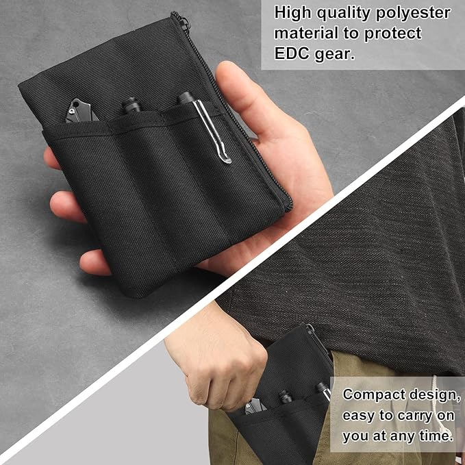 Kosibate EDC Pouch, EDC Organizer, Tool Pouch for Knife/Flashlight/Tactical Pen/Card-Men's Slim Pocket Organizer for Daily Carry