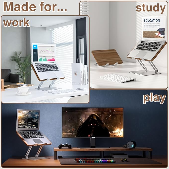 AVARO Adjustable Laptop Stand ??Ergonomic Laptop Stand with Customizable Height & Angle, Robust Design Laptop Riser for Desk, Portable, Foldable & Durable Computer Stand for Home or Office Use