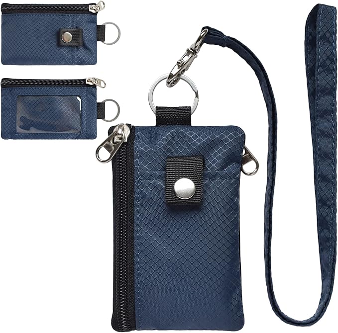 CHENSPRX Minimalist RFID Blocking Small Wallet with ID Window,WaterResistant Zip Id Case Wallet with Lanyard Keychain for Cards,Cash,Travel,Women,Men
