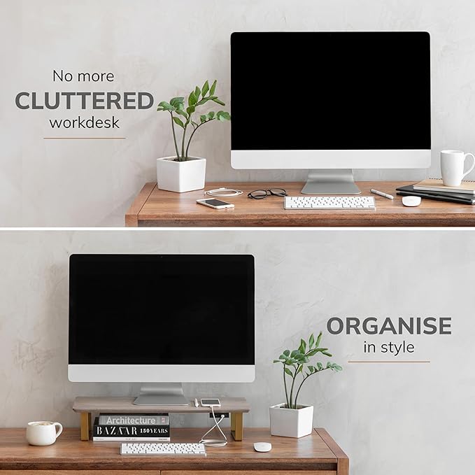 Anji Mountain Monitor Stand - Desktop Organizer & Laptop Riser, Ergonomic Monitor Riser, Space-Saving Monitor Stand for Desk, Durable Construction, Easy Assembly, Ideal for Home & Office,Biscotti